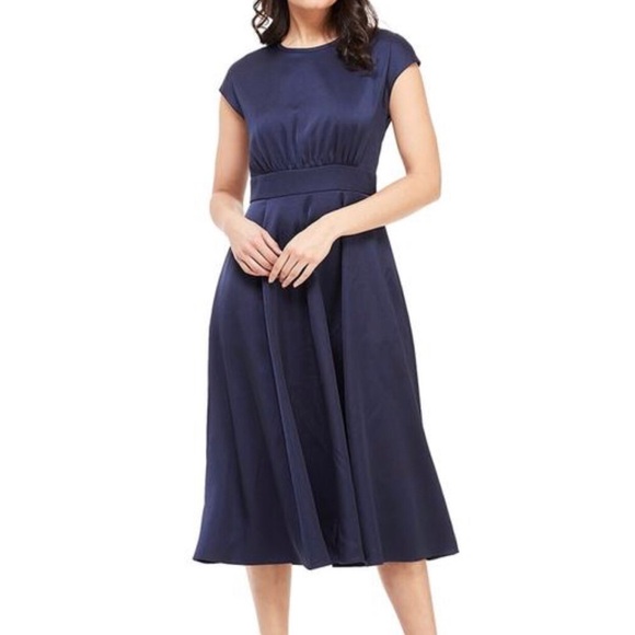 Gal Meets Glam Julia Crepe Navy satin midi dress - Picture 1 of 10